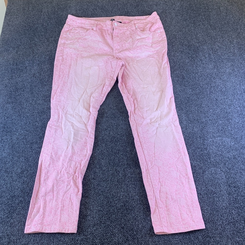 BISOU BISOU Denim Jeans Womens Fits 33x28 Pink Paisley Print Straight Leg Preppy